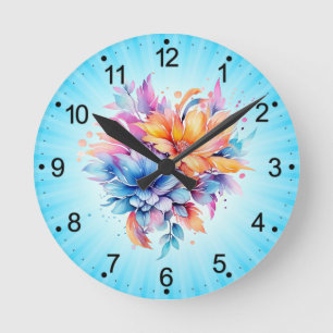 Aquarell-Blumen-Blumen-Design-24683 Runde Wanduhr