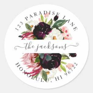 Aquarell-Blumen Blush+Burgund für JEDES Ereignis Runder Aufkleber