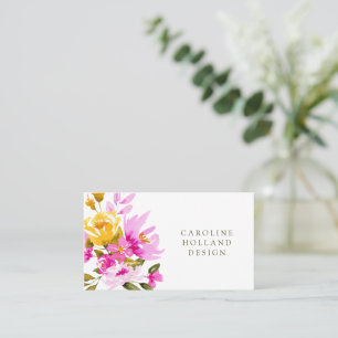 Aquarell-Blumen-Blüten-Einfachdesign in Rosa und G Visitenkarte
