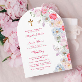 Aquarell-Blumen-Bogen religiöse Hochzeit Einladung