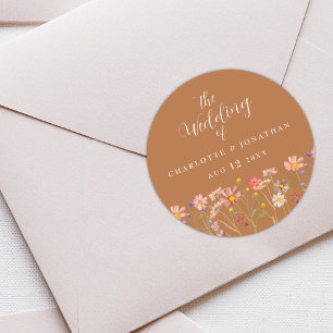 Aquarell Blumen Boho Rustikal Terrakotta Hochzeit Runder Aufkleber