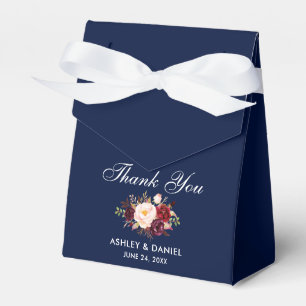 Aquarell-Blumen-Bordeaux-Blau-Hochzeits-Dankeschön Geschenkschachtel