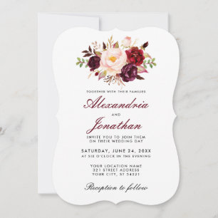 Aquarell-Blumen-Bordeaux-Hochzeitseinladung BR Einladung