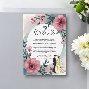 Aquarell-Blumen-Braut und Bräutigam Elegante Hochz Begleitkarte