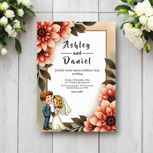 Aquarell-Blumen-Braut und Bräutigam Romantische Ho Einladung