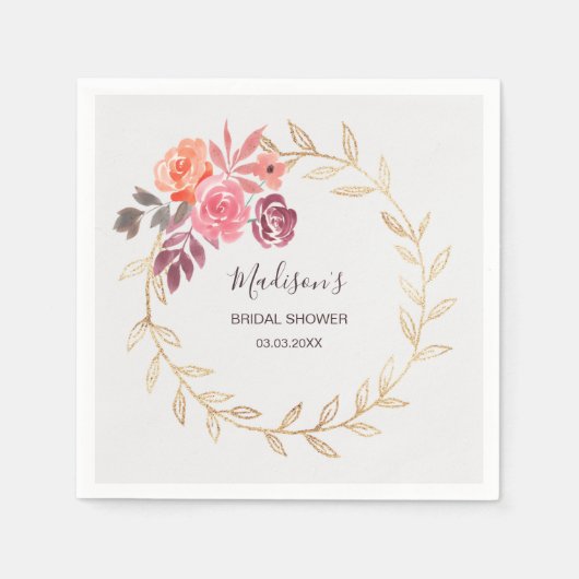 Aquarell-Blumen-Brautparty Serviette (Vorderseite)