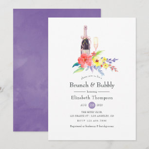 Aquarell-Blumen-Brunch und Champagner-Brautjungfer Einladung