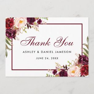 Aquarell-Blumen-Burgunder-Hochzeit-Danke B Dankeskarte