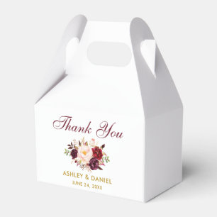 Aquarell-Blumen-Burgunder-Hochzeit-Danke-Gold Geschenkschachtel