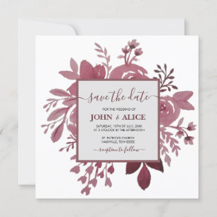 Aquarell-Blumen-Burgunder-Hochzeit-Einladung zum V Einladung