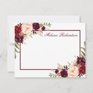 Aquarell-Blumen-Burgunder-Rahmen personalisiert Mitteilungskarte