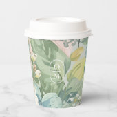 Aquarell-Blumen Chic Monogramm Hochzeit Pappbecher (Vorderseite)