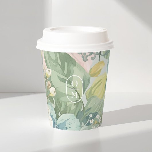 Aquarell-Blumen Chic Monogramm Hochzeit Pappbecher