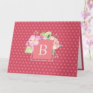 Aquarell-Blumen Custom Initial Chic Pink Koralle Karte