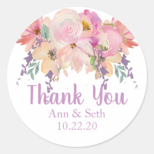 Aquarell Blumen Dankeschön Hochzeitsgeschenk Runder Aufkleber