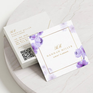 Aquarell-Blumen Eleganter Goldrahmen QR-Code Quadratische Visitenkarte