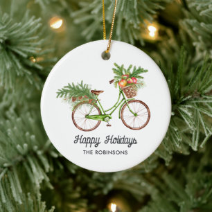 Aquarell-Blumen-Fahrrad-Weihnachten Keramik Ornament