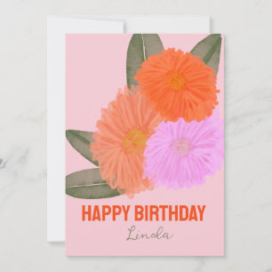 Aquarell-Blumen-Farbige-Geburtstag-Orange-Rosa Ankündigung