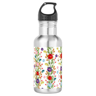 Aquarell-Blumen Farbige Muster-67488 Edelstahlflasche