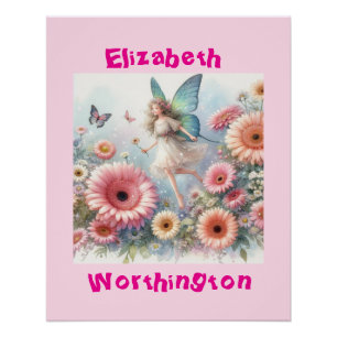 Aquarell-Blumen-Fee-Prinzessin-Typografie rosa Poster