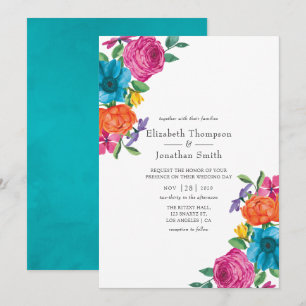 Aquarell-Blumen-Fiesta-Hochzeit Einladung