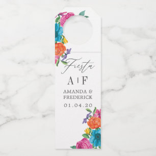 Aquarell-Blumen-Fiesta-Hochzeit Flaschenanhänger