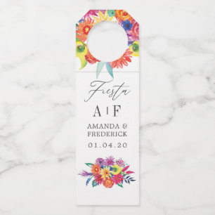Aquarell-Blumen-Fiesta-Hochzeit Flaschenanhänger