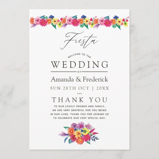 Aquarell-Blumen-Fiesta-Hochzeit Programm (Vorderseite)