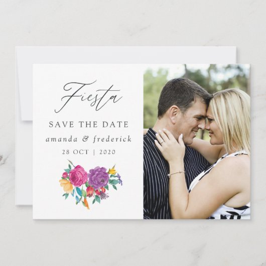 Aquarell-Blumen-Fiesta-Hochzeit Save The Date (Vorderseite)
