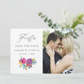 Aquarell-Blumen-Fiesta-Hochzeit Save The Date (Stehend Vorderseite)