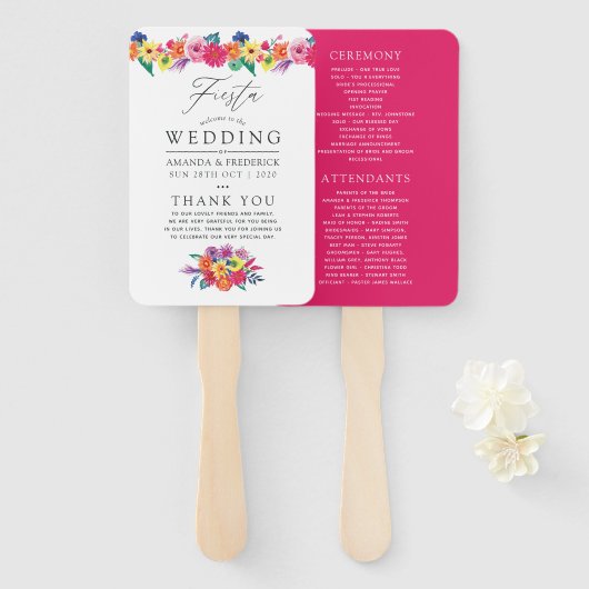 Aquarell-Blumen-Fiesta-Hochzeitsprogramm Fächer (Vorne und Hinten)
