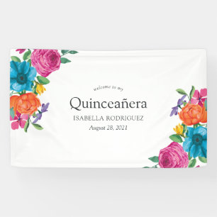Aquarell-Blumen-Fiesta-Quinceañera Banner
