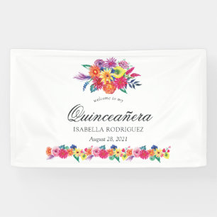 Aquarell-Blumen-Fiesta-Quinceañera Banner