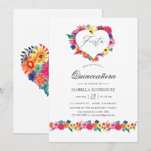 Aquarell-Blumen-Fiesta-Quinceañera Einladung
