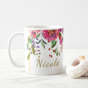 Aquarell Blumen Floral Modern Farbige Kräftige Kaffeetasse