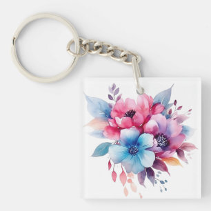 Aquarell-Blumen Florales Design Schlüsselanhänger