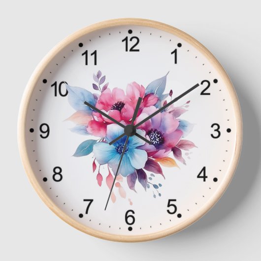 Aquarell-Blumen Florales Design Uhr (Vorderseite)