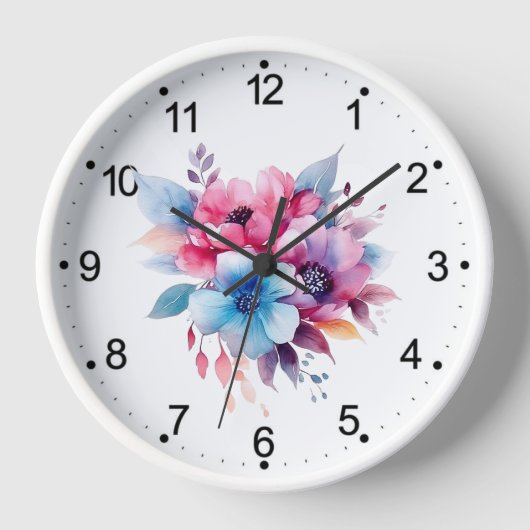 Aquarell-Blumen Florales Design Uhr (Vorderseite)