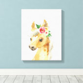 Aquarell-Blumen-Fohlen-Pferd Leinwanddruck (Insitu (Holzboden))