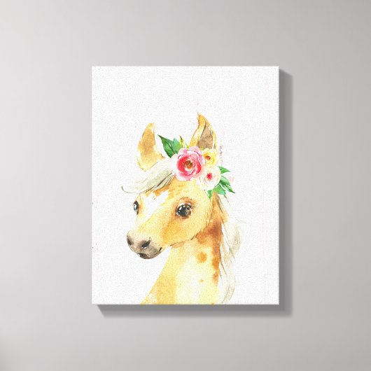 Aquarell-Blumen-Fohlen-Pferd Leinwanddruck (Vorderseite)