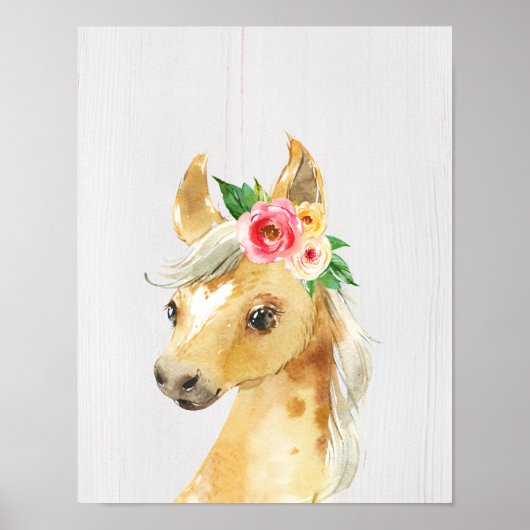 Aquarell-Blumen-Fohlen-Pferd Poster (Vorne)