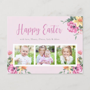 Aquarell-Blumen-Foto-Collage Frohe Ostern Postkarte
