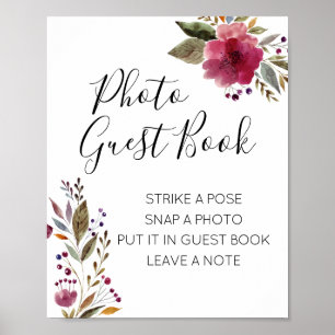 Aquarell-Blumen-Foto-Gästebuch-Hochzeitsschild Poster