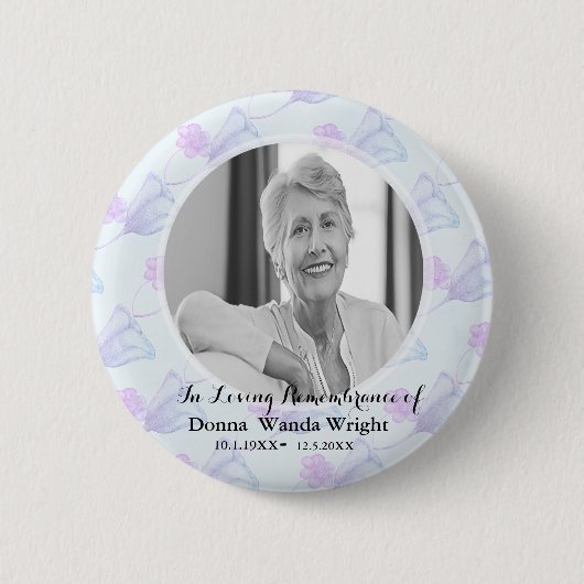 Aquarell-Blumen-Foto-Trauerfeier  Button (Vorderseite)