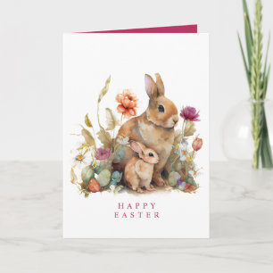 Aquarell-Blumen-Frühlings-Osterhasen-Kaninchen Feiertagskarte