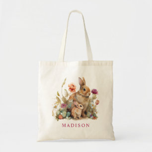 Aquarell-Blumen-Frühlings-Ostern-Hasen-Eierjagd Tragetasche