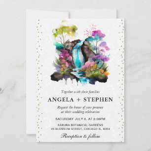 Aquarell-Blumen-Frühlings-Wasserfall-Hochzeit Einladung