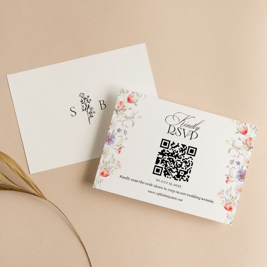 Aquarell-Blumen-Frühlingsgarten-Hochzeit QR-Code RSVP Karte