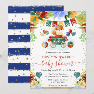 Aquarell-Blumen-Fuchs-Baby-Party Einladung