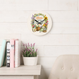Aquarell-Blumen-Gartenbau-Inspirationsdesign Große Wanduhr
